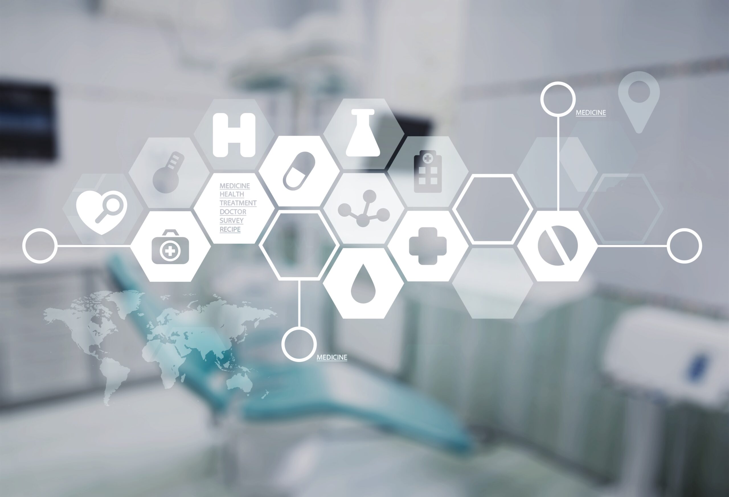 Blurred background dental office, blurred dentist chair, bokeh